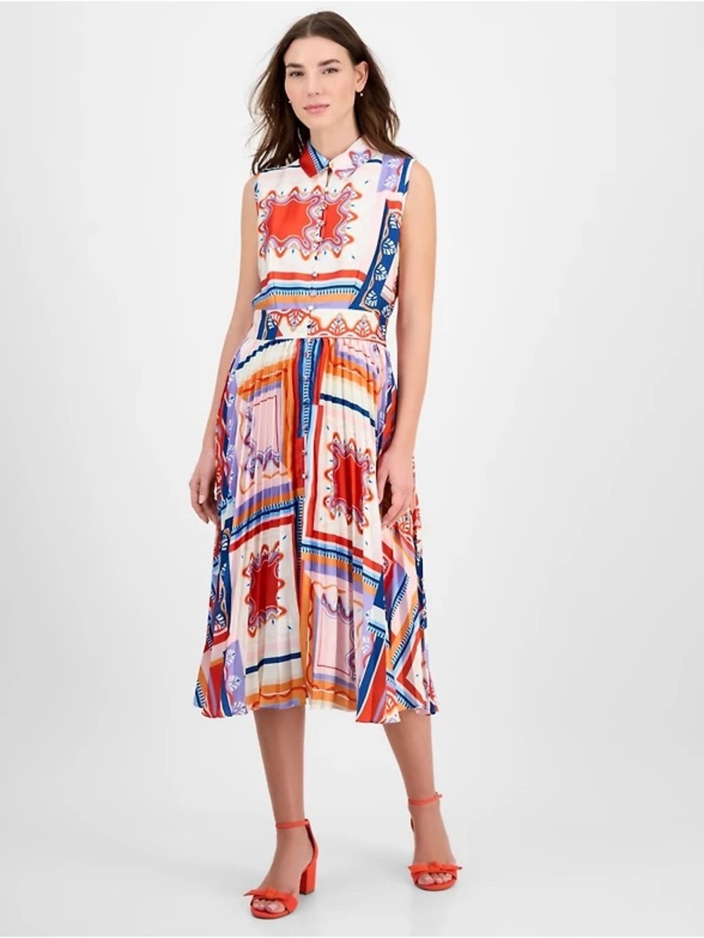 T Tahari Printed Sleeveless Midi Shirtdress